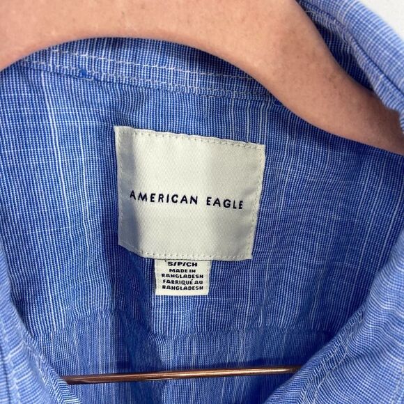 American Eagle Blue Short Sleeve Button Up Collared shirt Mens Small - Picture 2 of 6